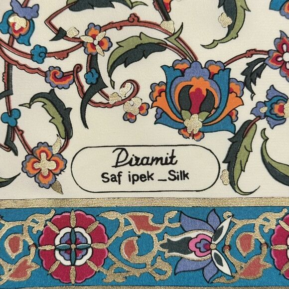 Piramit Accessories - Vintage Piramit Silk Floral Scarf 33x33 Metallic Gold Classic Rolled Hem